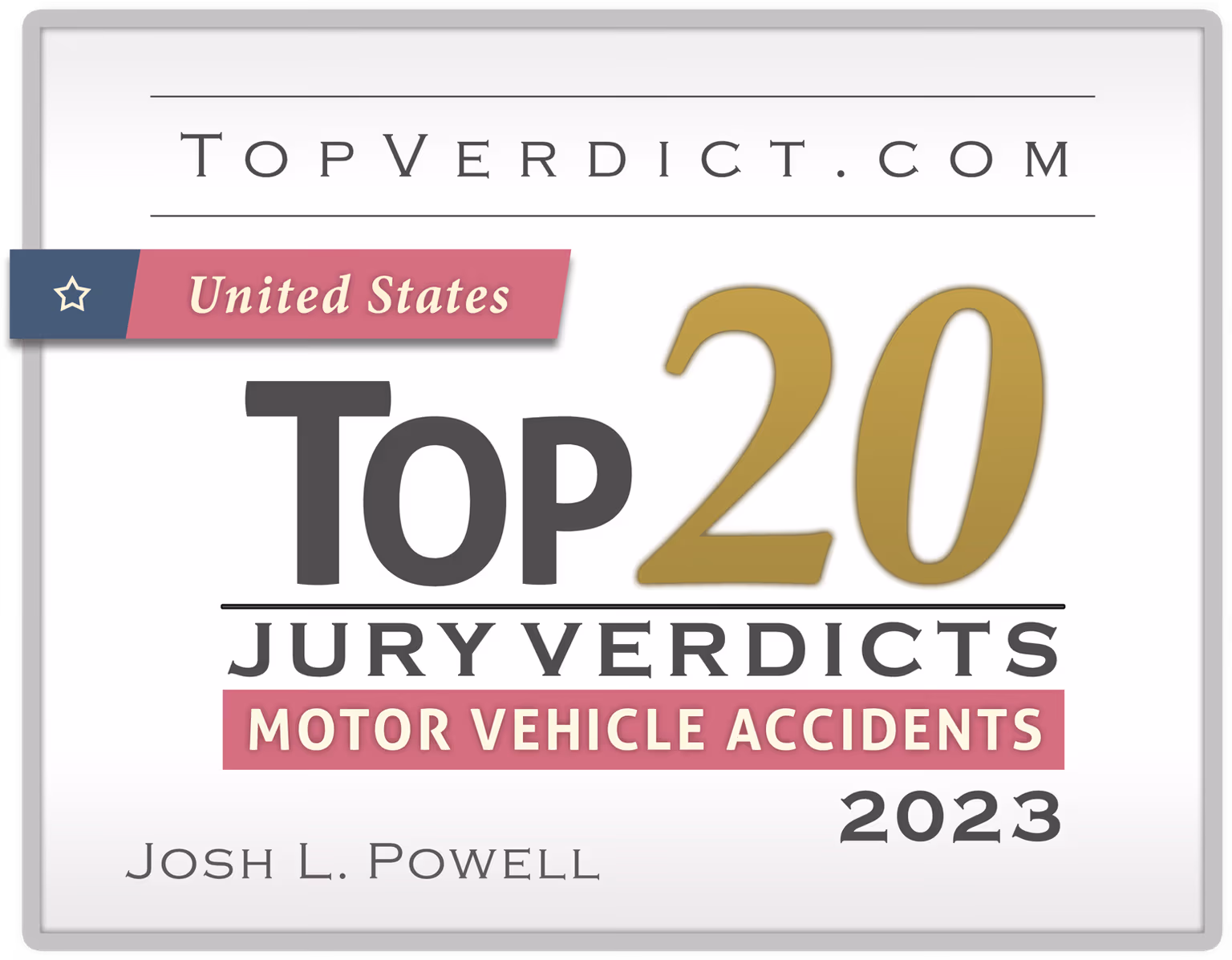 TopVerdict Top 20 motor vehicle accident verdicts United States 2023 -- Josh Powell