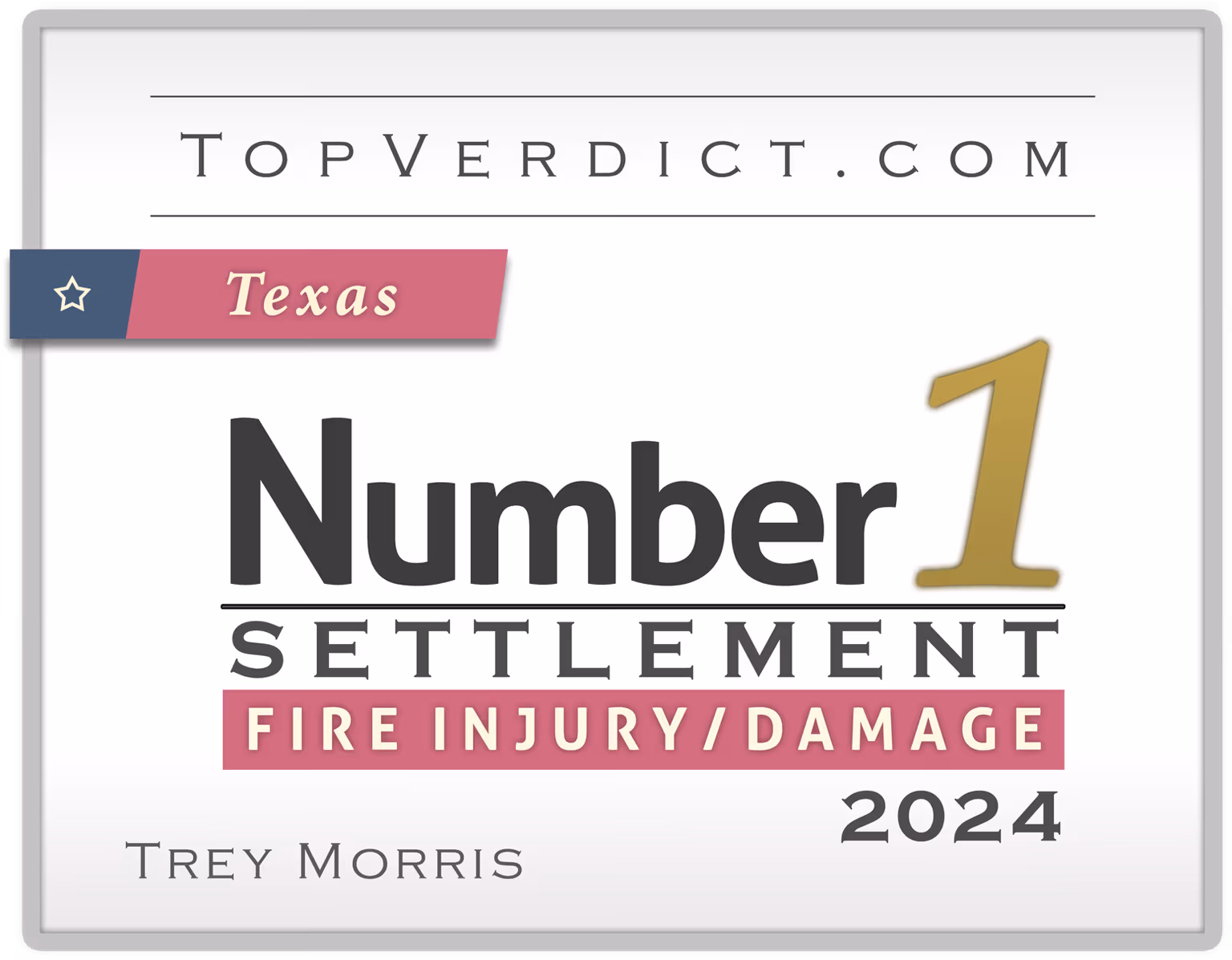 TopVerdict No. 1 fire injury settlement Texas 2024 -- Trey Morris