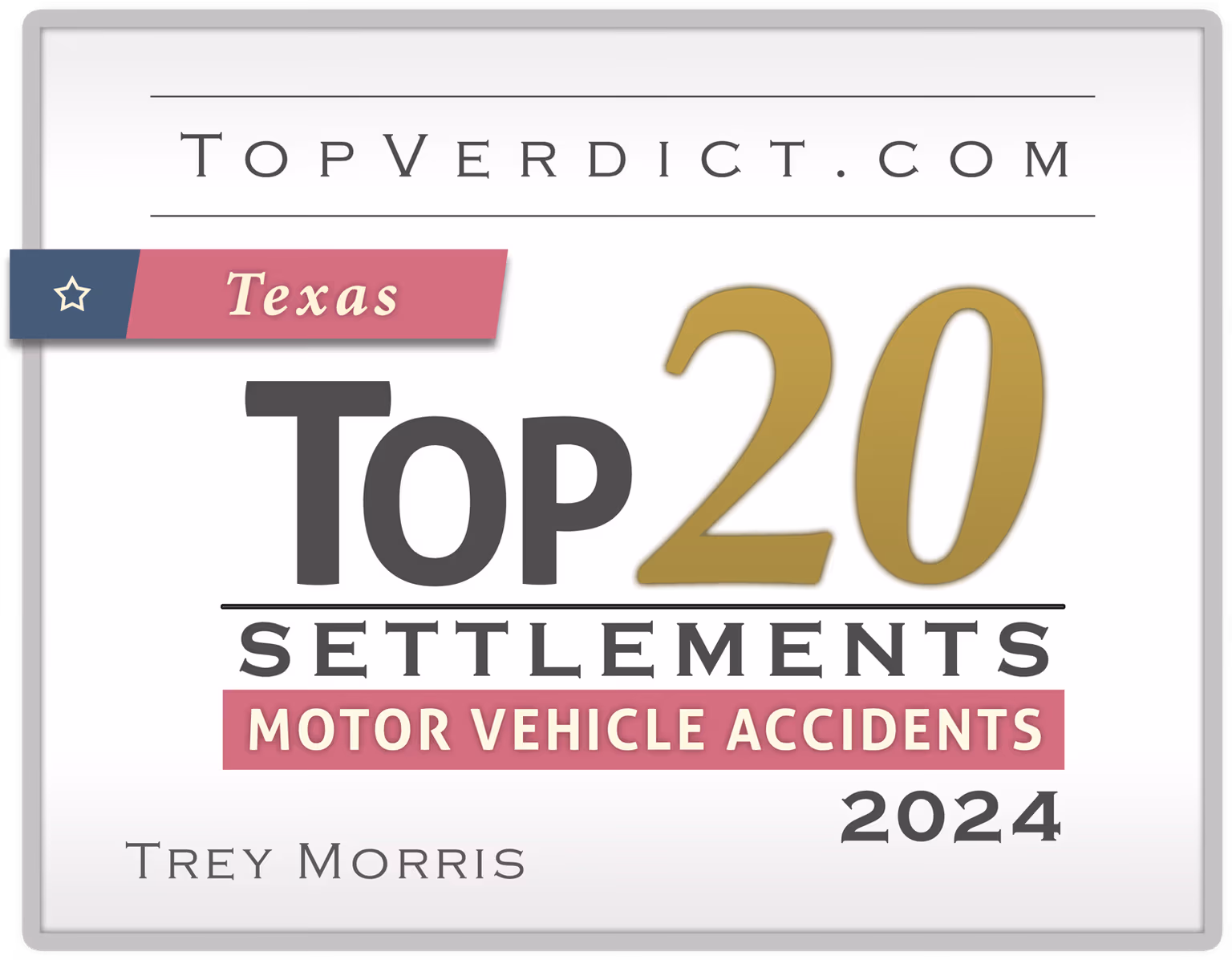 TopVerdict Top 20 motor vehicle accident settlements Texas 2024 -- Trey Morris