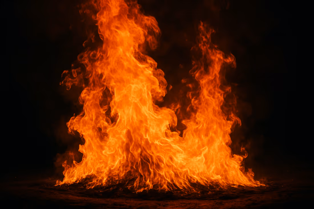 Intense flames against a dark background