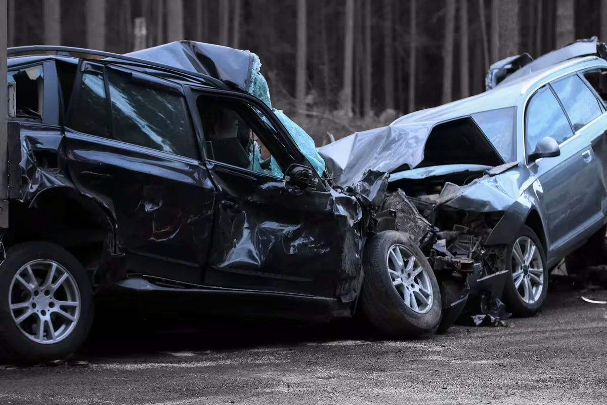 Damaged vehicles after a car accident