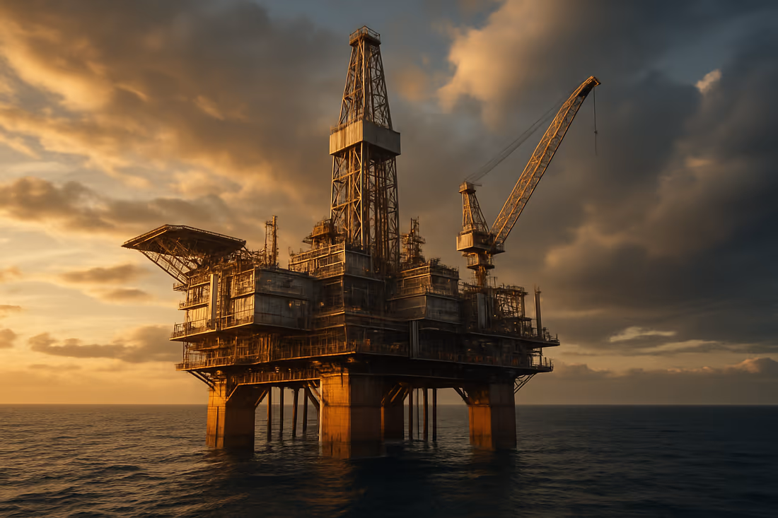 Offshore oil platform standing in open ocean