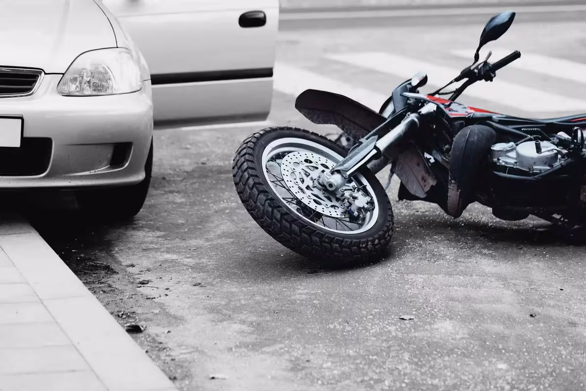 Motorcycle on the road after a crash